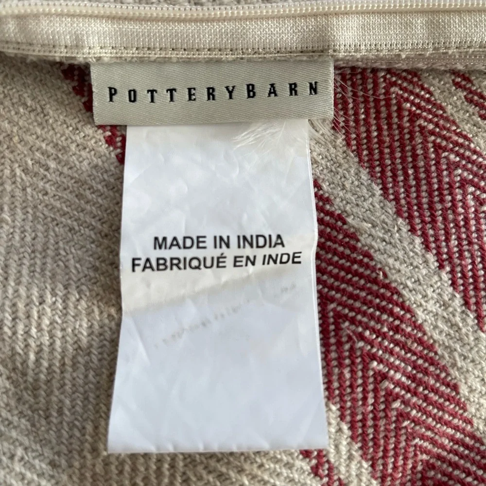 Pottery Barn linen blend pillow cases beige and red stripe 16x26